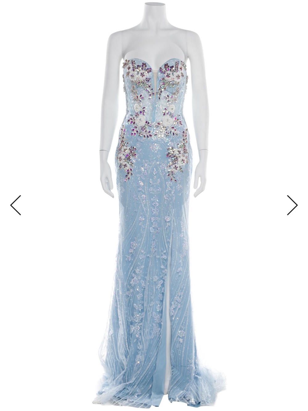 Portia and Scarlett Strapless Ice Blue Embellished Floral Long Dress